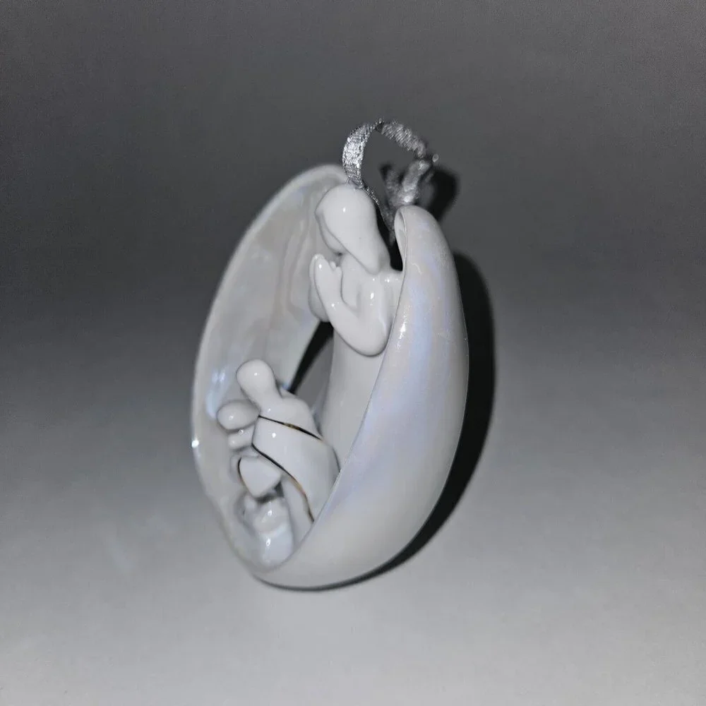 Appletree Design Angel & Holy Family Ornament Porcelain Gold Nativity Jesus Mary